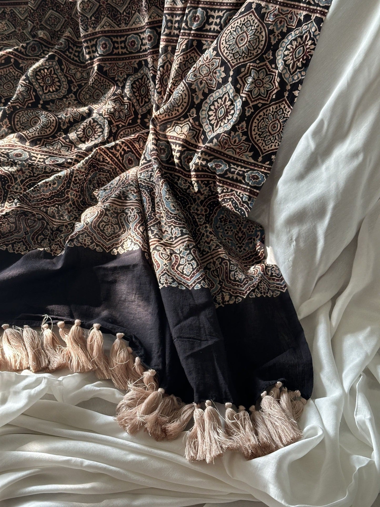 Baroque Black Ajrakh Cotton Mul Saree