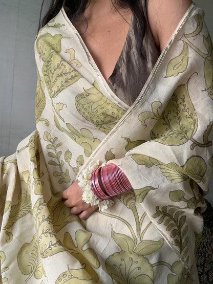 Srikalahasti Kalamkari Saree - Earth Goddess