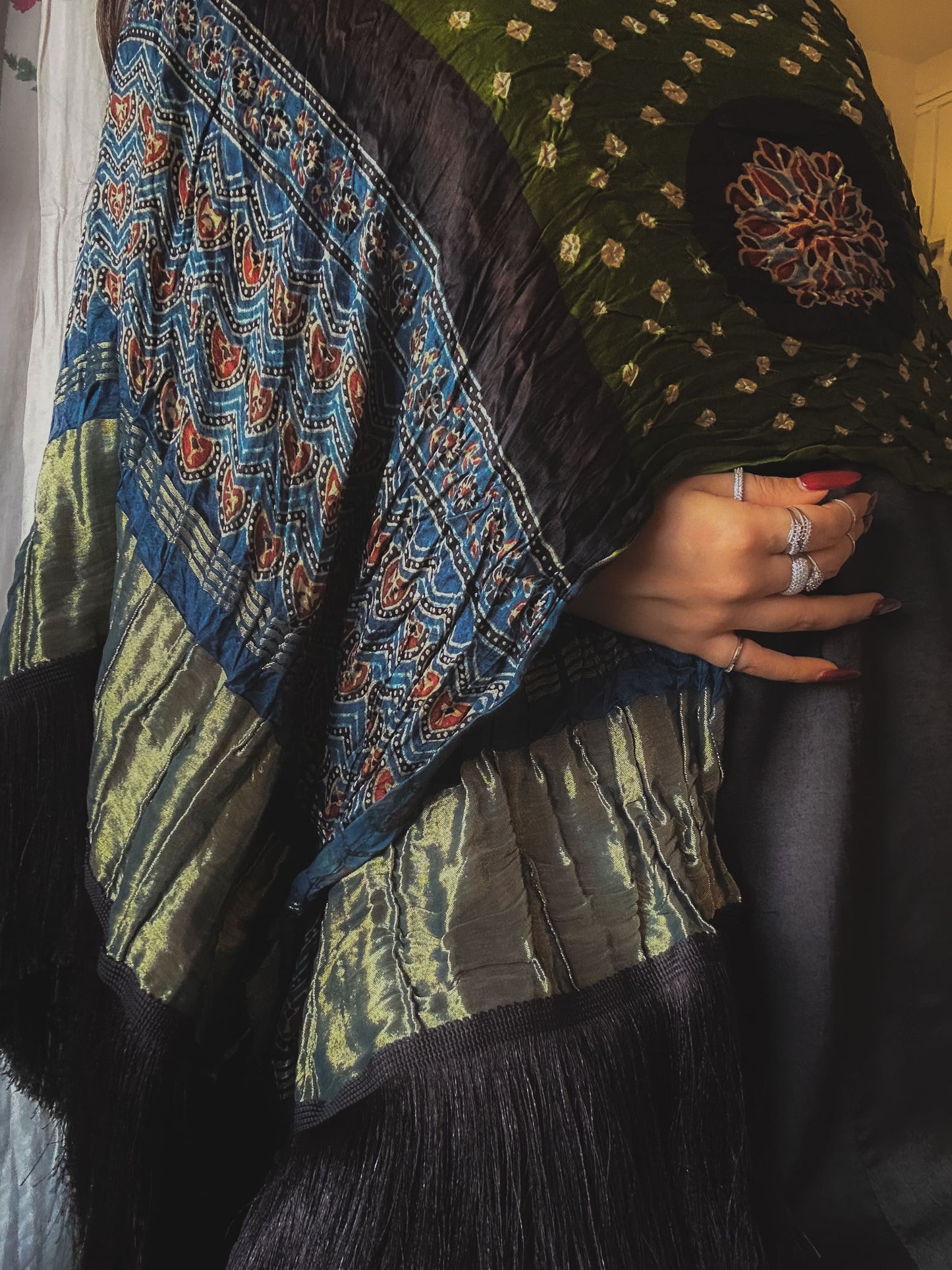 Noir Indigo - Fringed Ajrakh Bandhej Lagdi Patta Dupatta