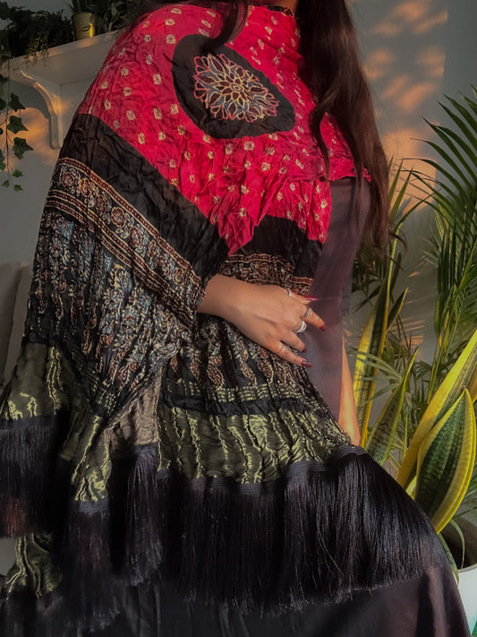 Noir Rani - Fringed Ajrakh Bandhej Lagdi Patta Dupatta