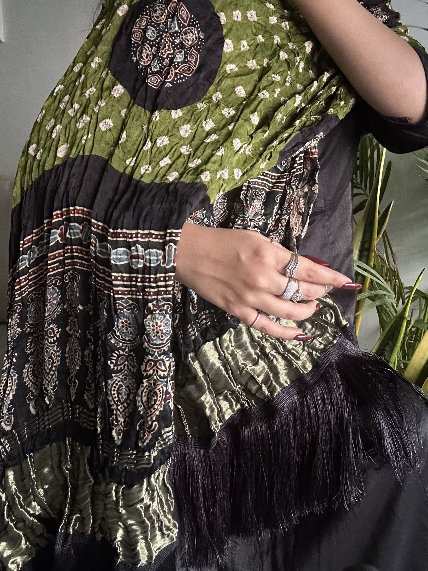 Noir Forest - Fringed Ajrakh Bandhej Lagdi Patta Dupatta