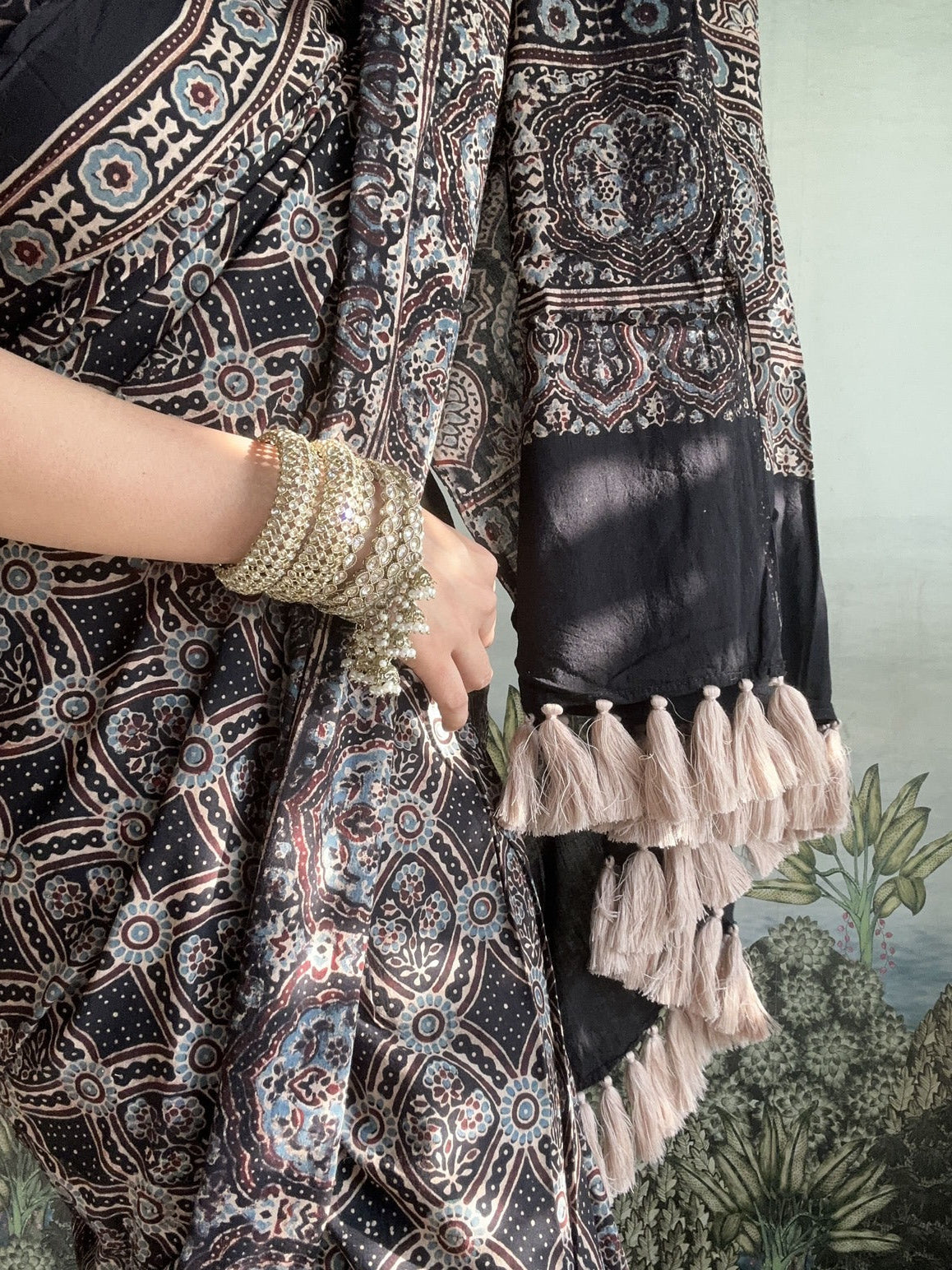 Baroque Black Ajrakh Cotton Mul Saree