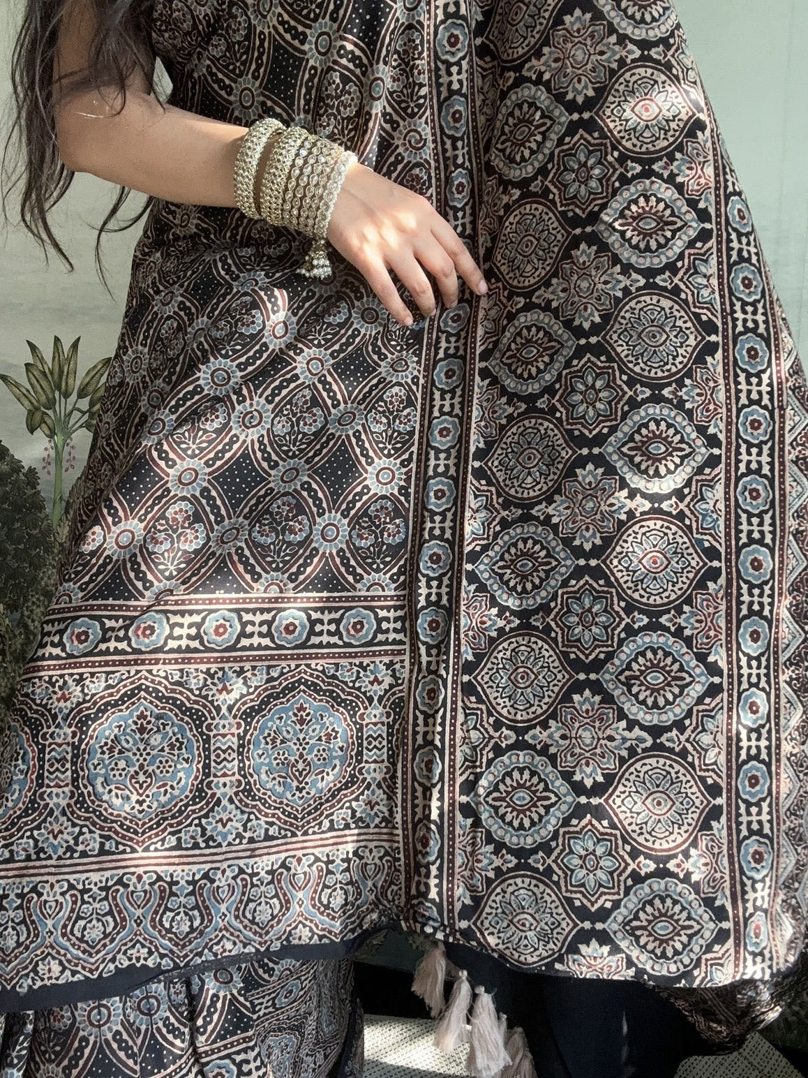 Baroque Black Ajrakh Cotton Mul Saree