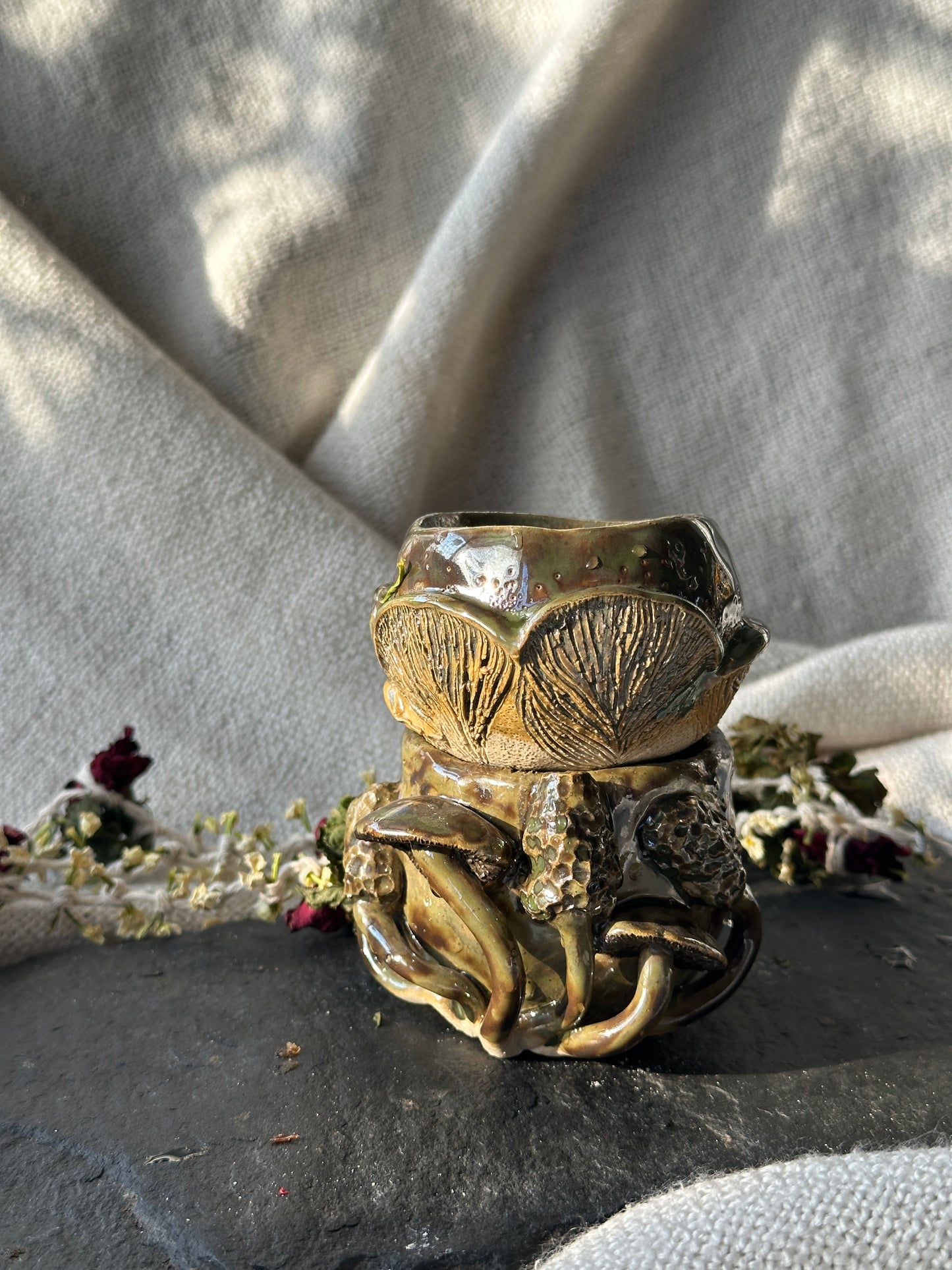 Human, Woman, Mycelial - Pair of Fungi Ceramic Holders