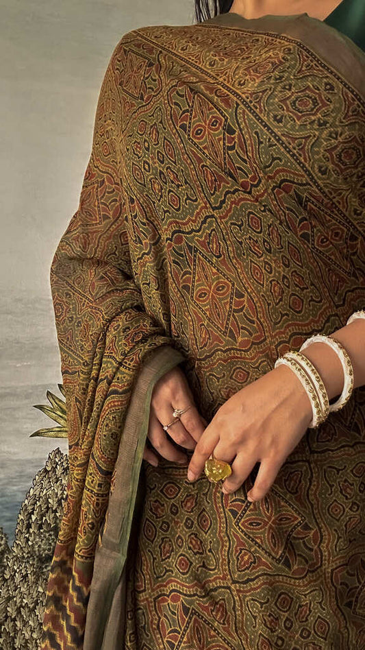 Mehendi - Handwoven & Handblocked Ajrakh Kota Saree