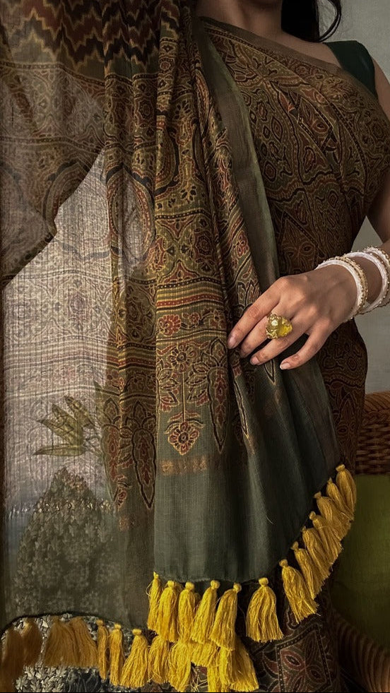 Mehendi - Handwoven & Handblocked Ajrakh Kota Saree