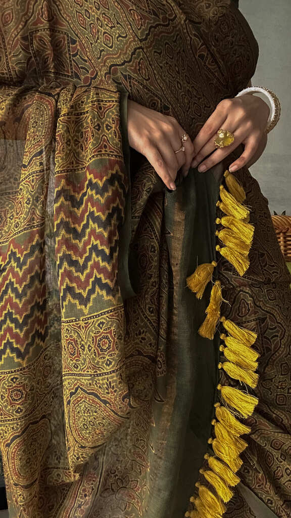 Mehendi - Handwoven & Handblocked Ajrakh Kota Saree