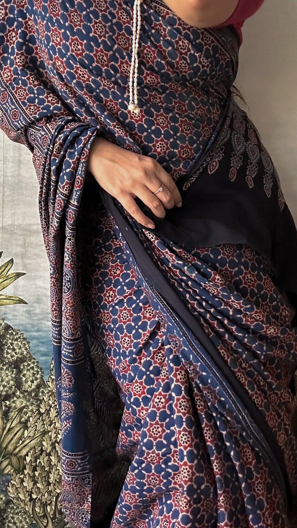 Lush Ajrakh Cotton Mul Saree - Blueberry Petrichor