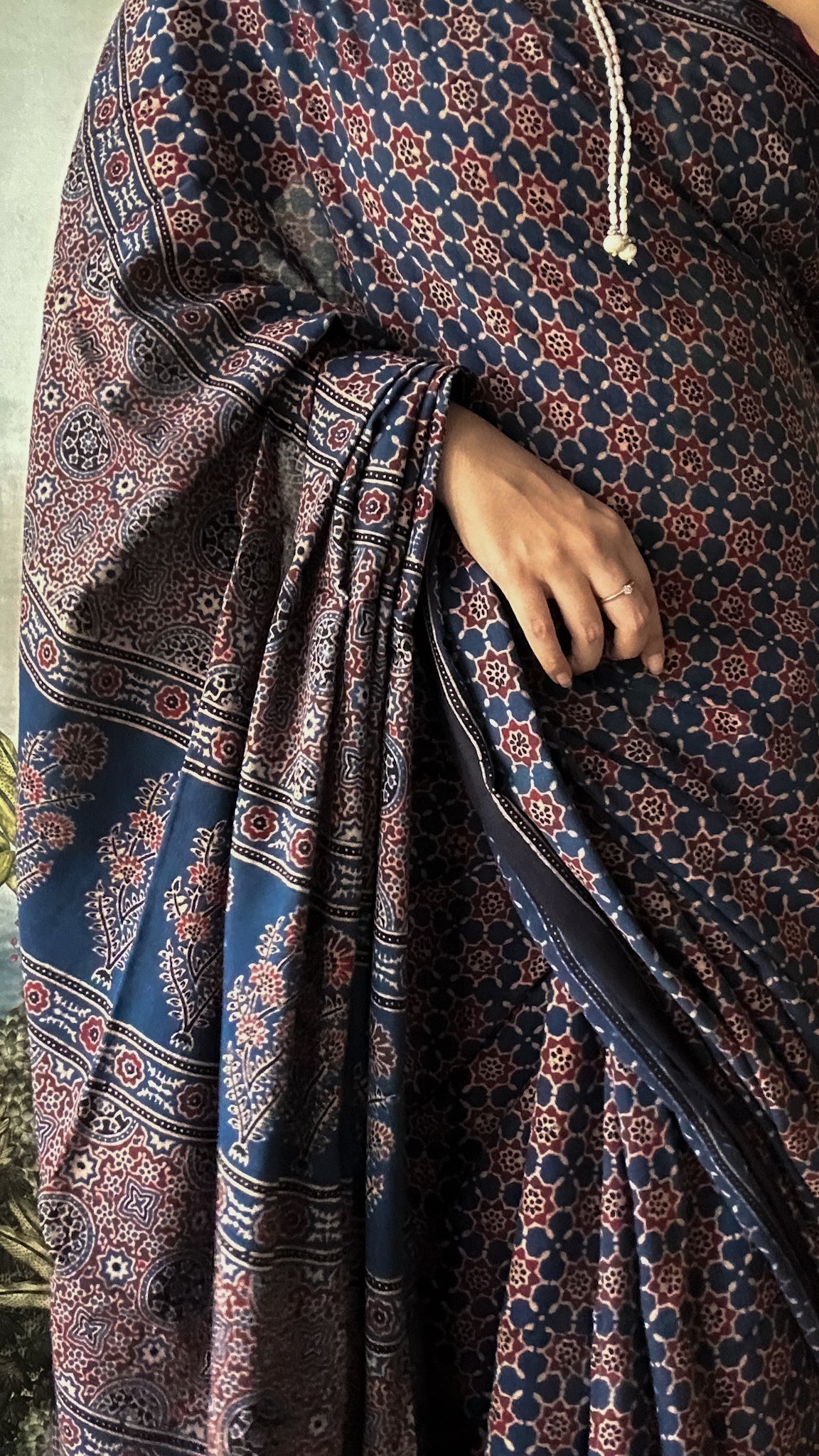 Lush Ajrakh Cotton Mul Saree - Blueberry Petrichor