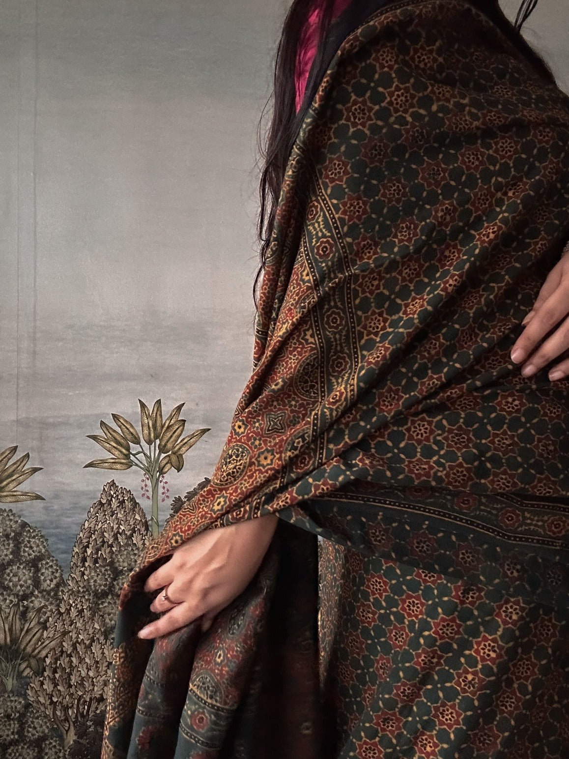 Lush Ajrakh Cotton Mul Saree - Blooming