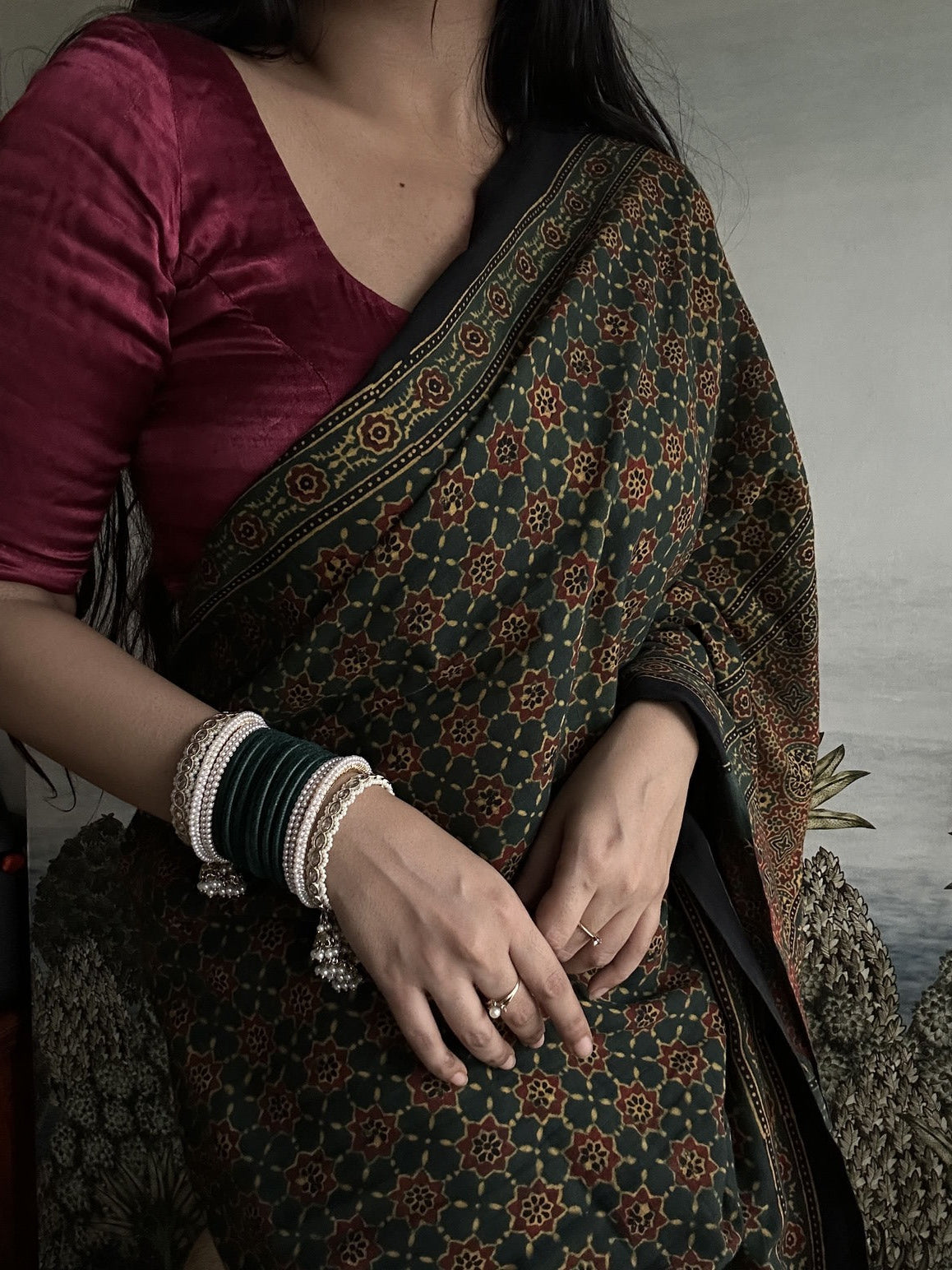Lush Ajrakh Cotton Mul Saree - Blooming