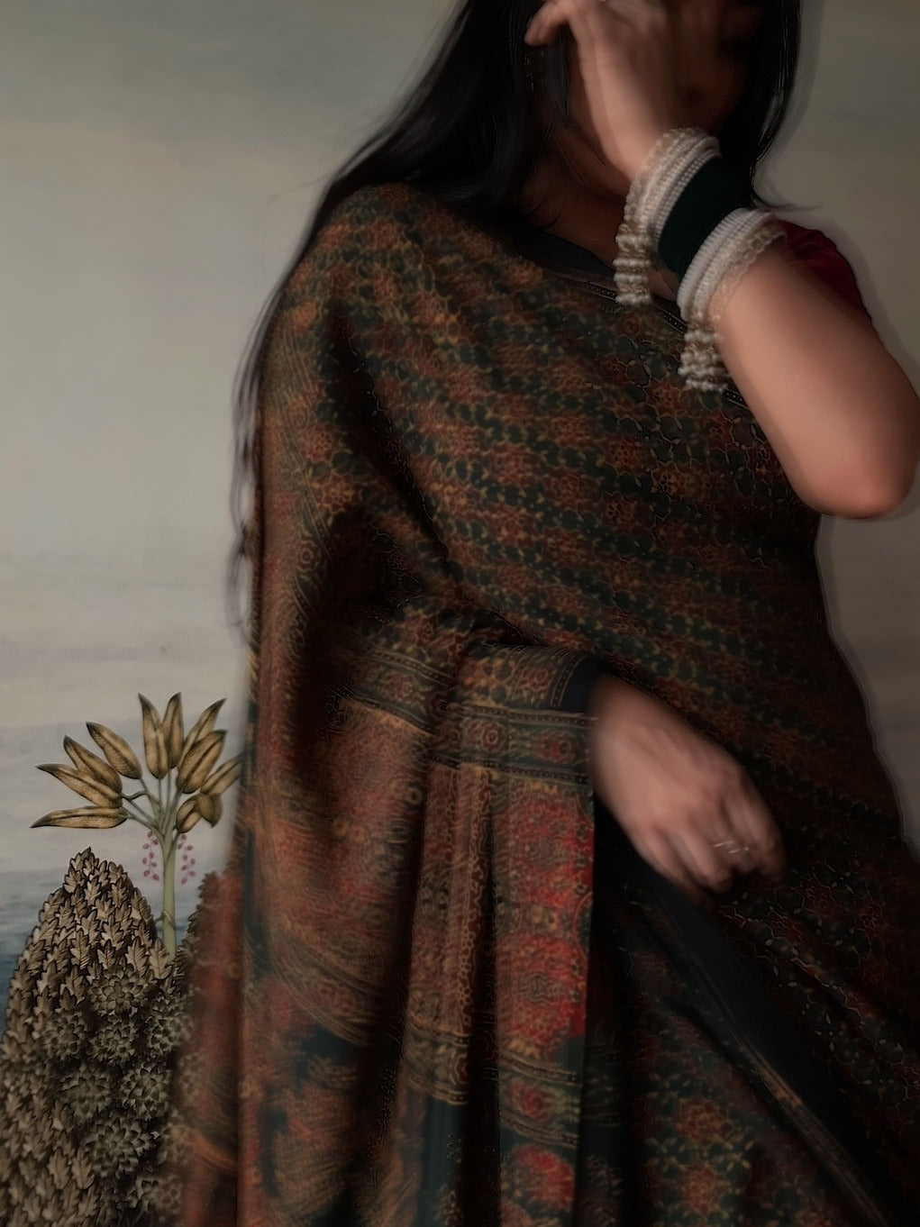 Lush Ajrakh Cotton Mul Saree - Blooming